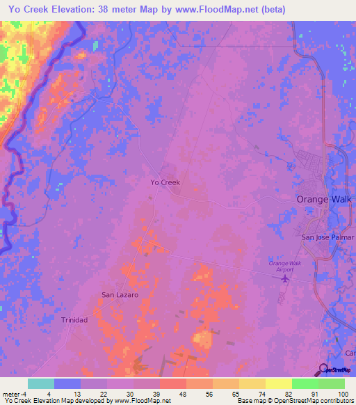 Yo Creek,Belize Elevation Map