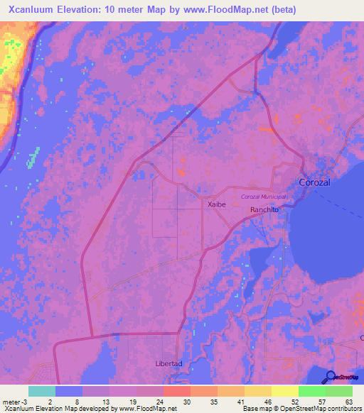 Xcanluum,Belize Elevation Map
