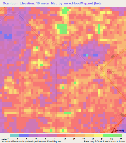 Xcanluum,Belize Elevation Map