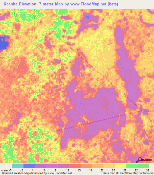 Xcanha,Belize Elevation Map
