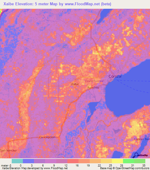 Xaibe,Belize Elevation Map