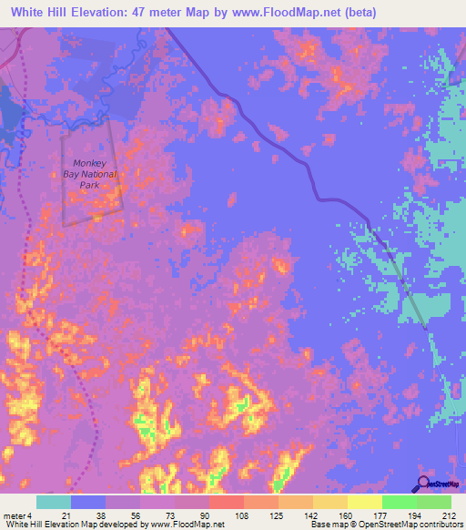 White Hill,Belize Elevation Map