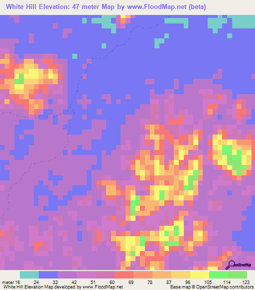 White Hill,Belize Elevation Map