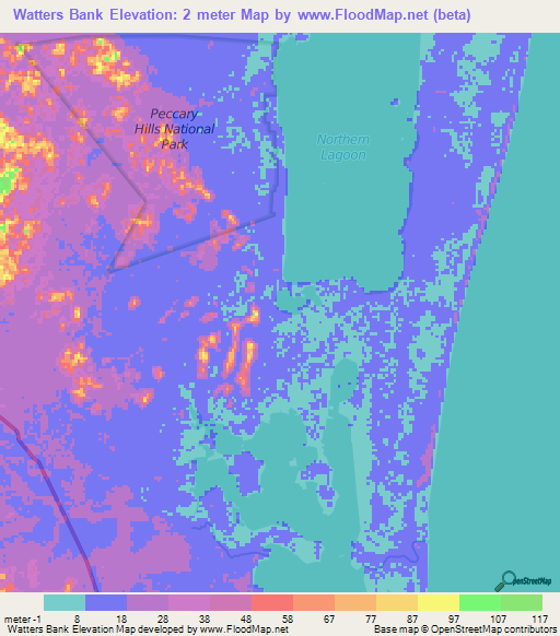 Watters Bank,Belize Elevation Map