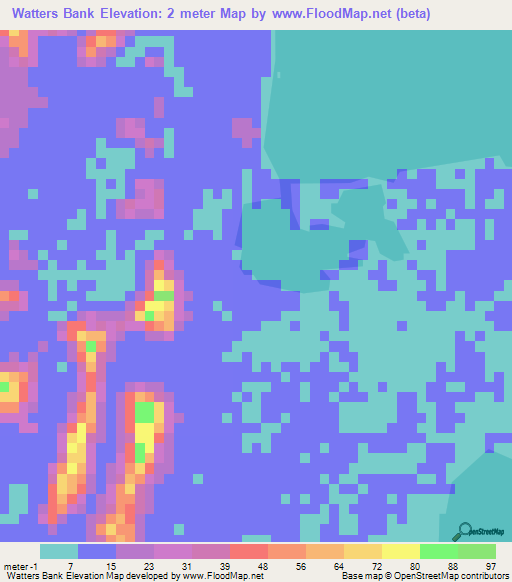 Watters Bank,Belize Elevation Map