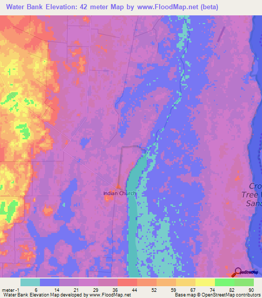 Water Bank,Belize Elevation Map