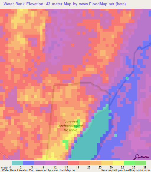 Water Bank,Belize Elevation Map