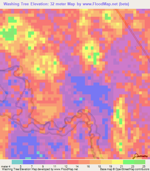 Washing Tree,Belize Elevation Map