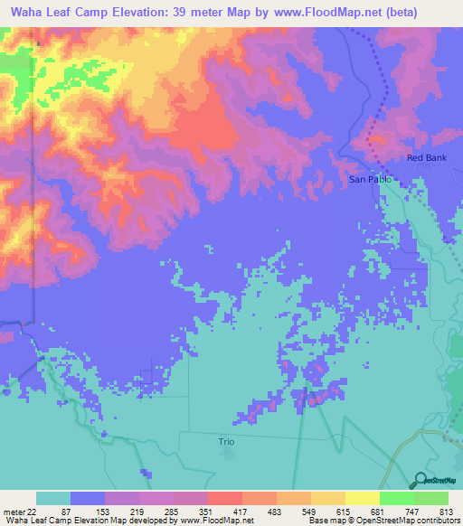 Waha Leaf Camp,Belize Elevation Map