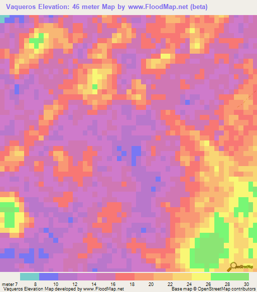 Vaqueros,Belize Elevation Map