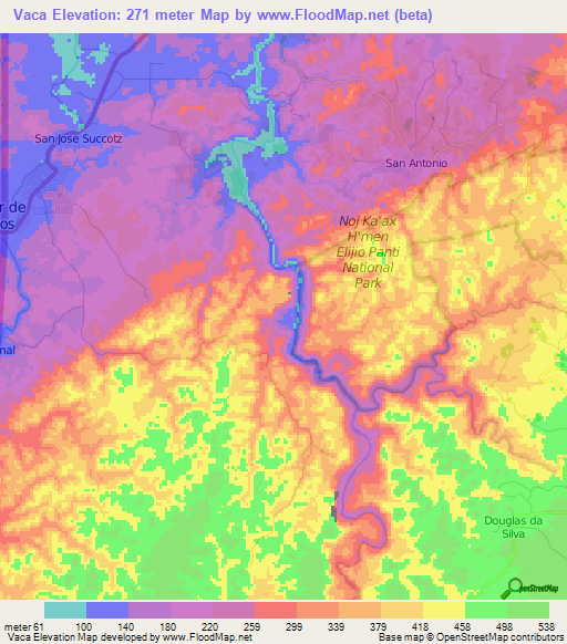 Vaca,Belize Elevation Map