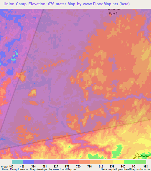 Union Camp,Belize Elevation Map