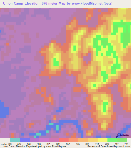 Union Camp,Belize Elevation Map