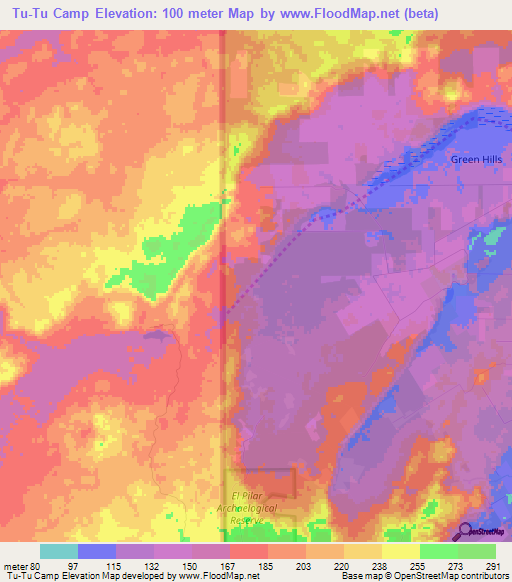 Tu-Tu Camp,Belize Elevation Map