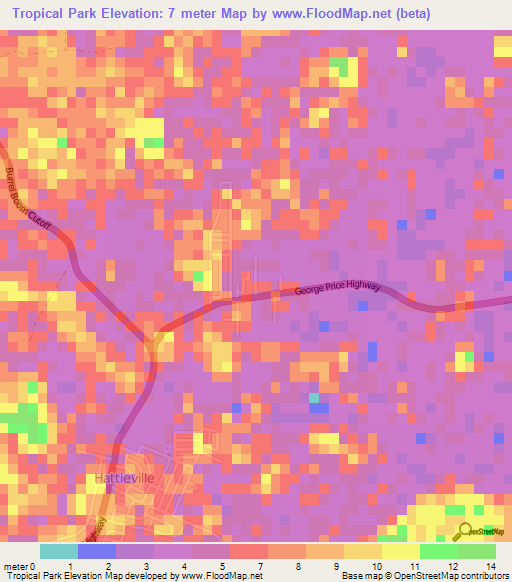 Tropical Park,Belize Elevation Map