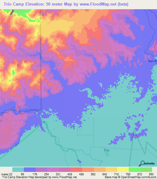 Trio Camp,Belize Elevation Map