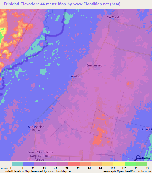 Trinidad,Belize Elevation Map
