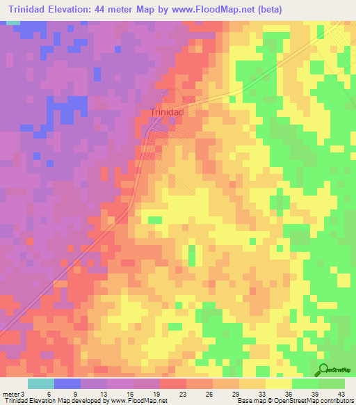Trinidad,Belize Elevation Map