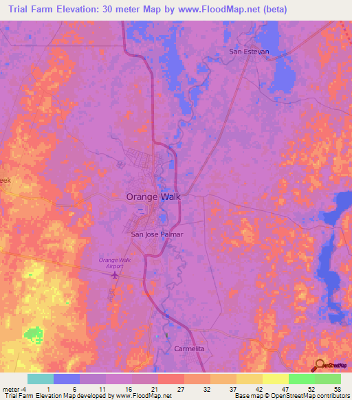 Trial Farm,Belize Elevation Map