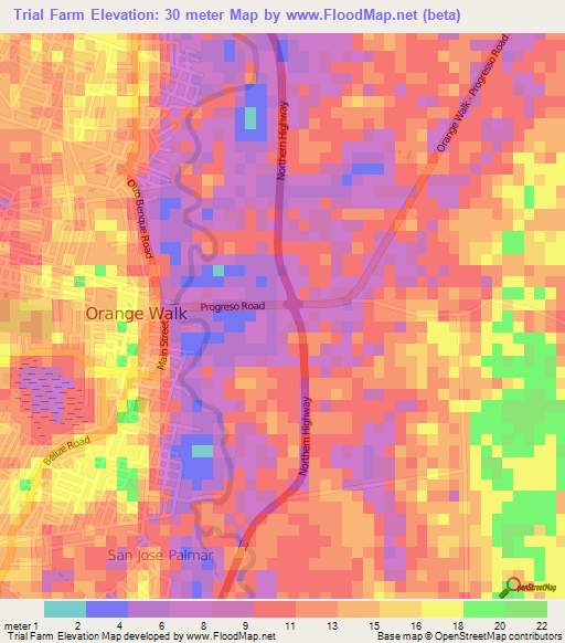 Trial Farm,Belize Elevation Map