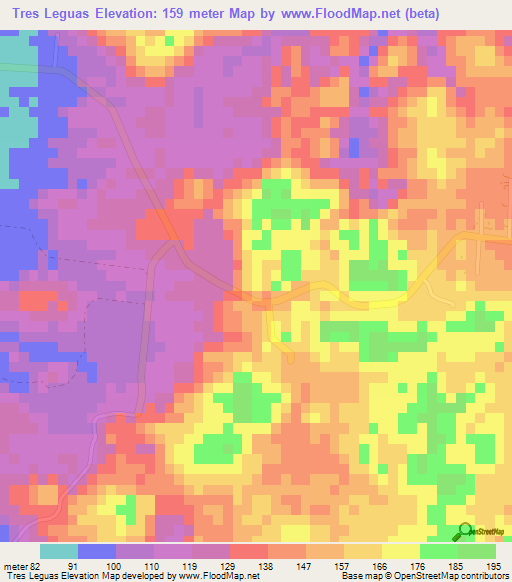 Tres Leguas,Belize Elevation Map