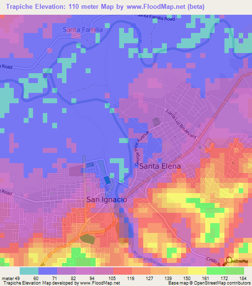 Trapiche,Belize Elevation Map