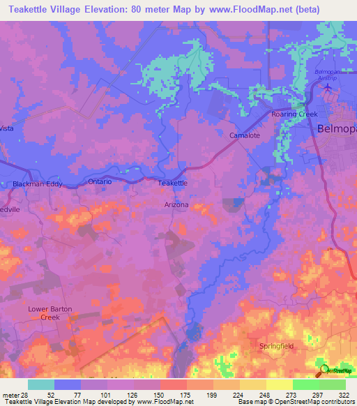 Teakettle Village,Belize Elevation Map