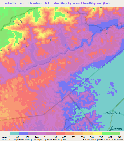 Teakettle Camp,Belize Elevation Map