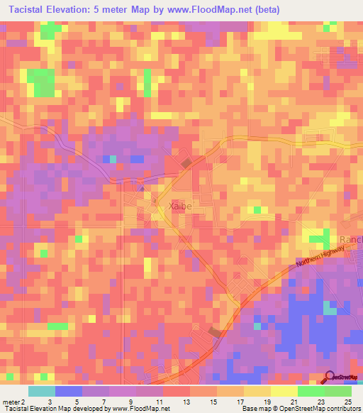 Tacistal,Belize Elevation Map