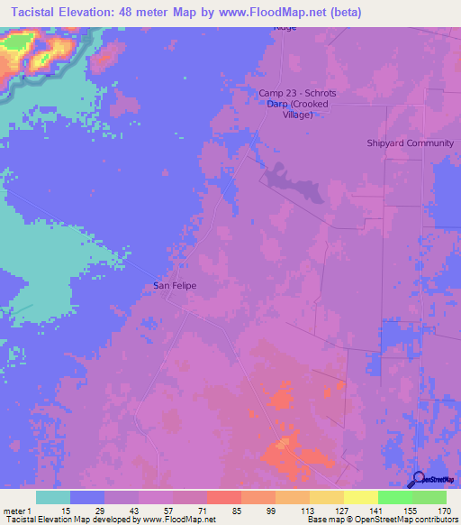 Tacistal,Belize Elevation Map
