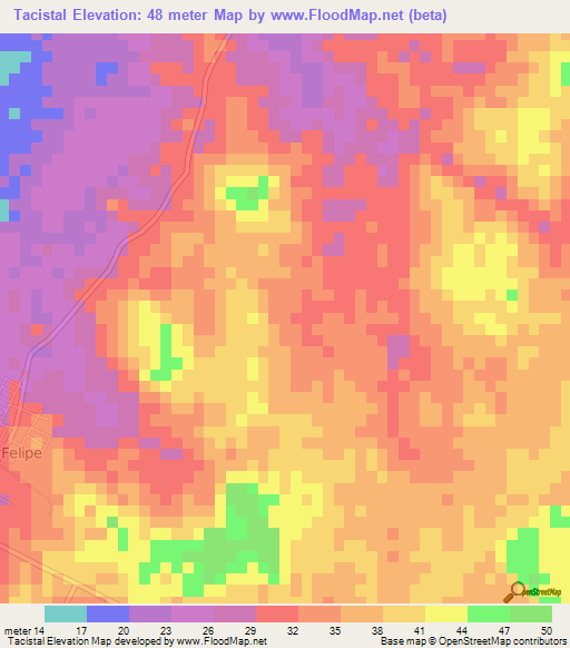 Tacistal,Belize Elevation Map