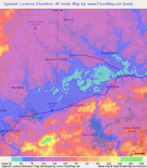 Spanish Lookout,Belize Elevation Map
