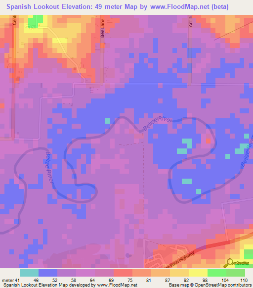 Spanish Lookout,Belize Elevation Map