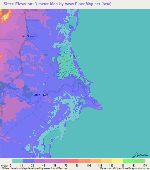 Sittee,Belize Elevation Map