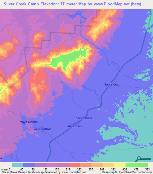 Silver Creek Camp,Belize Elevation Map