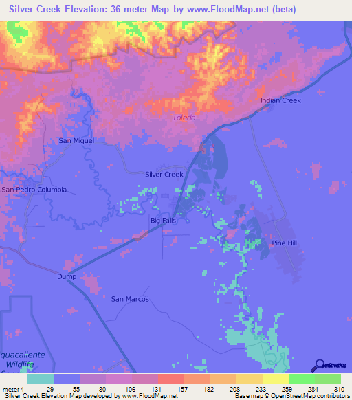 Silver Creek,Belize Elevation Map