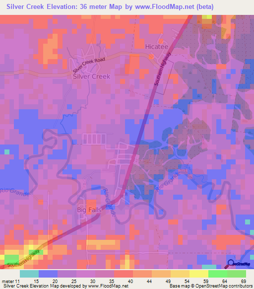 Silver Creek,Belize Elevation Map