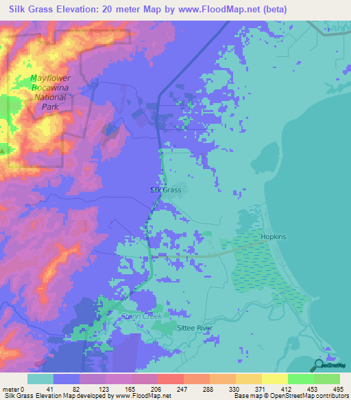 Silk Grass,Belize Elevation Map