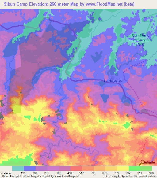 Sibun Camp,Belize Elevation Map