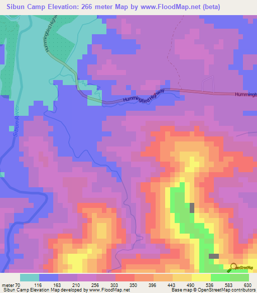Sibun Camp,Belize Elevation Map
