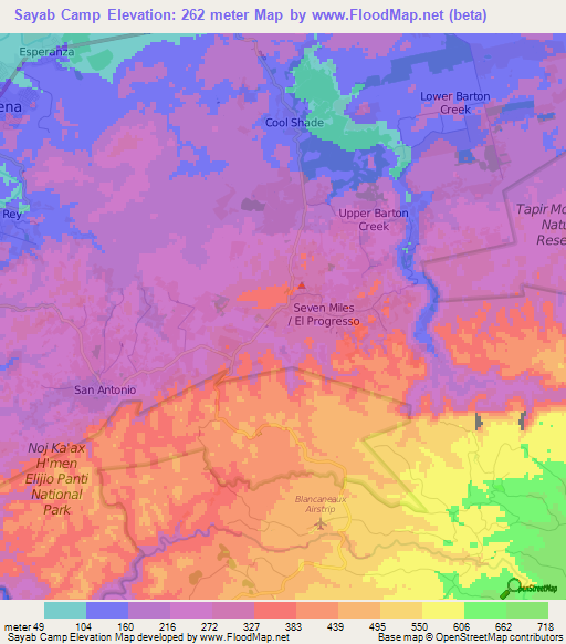Sayab Camp,Belize Elevation Map