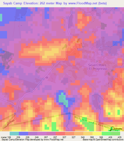 Sayab Camp,Belize Elevation Map