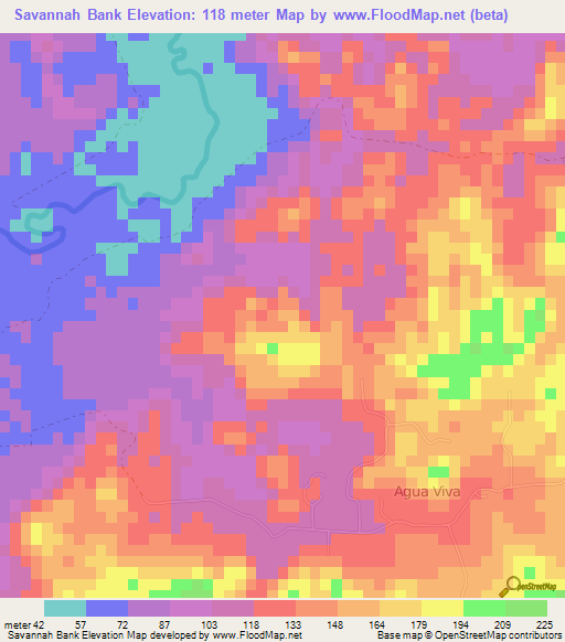 Savannah Bank,Belize Elevation Map