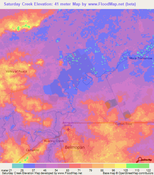 Saturday Creek,Belize Elevation Map