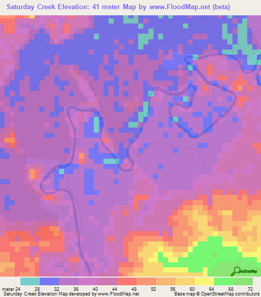 Saturday Creek,Belize Elevation Map