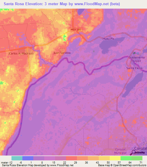 Santa Rosa,Belize Elevation Map