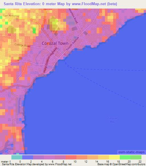 Santa Rita,Belize Elevation Map