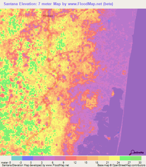 Santana,Belize Elevation Map