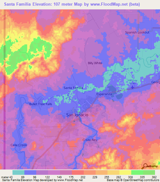 Santa Familia,Belize Elevation Map