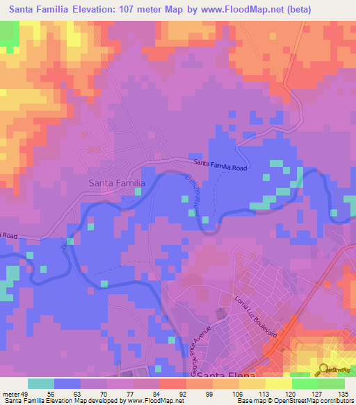 Santa Familia,Belize Elevation Map